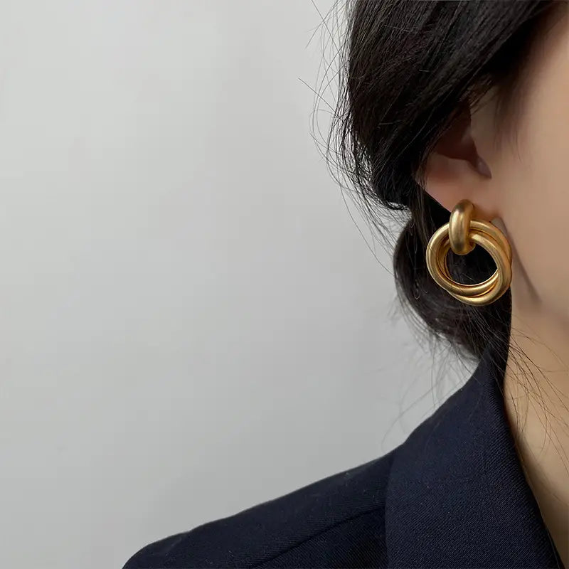 Metal Texture Large Square Circle Earrings