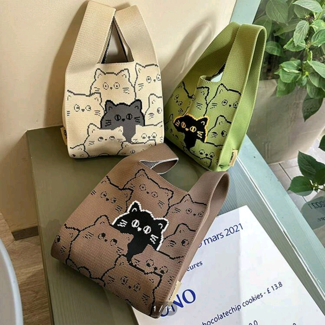 Cat Crochet Knitted Bag