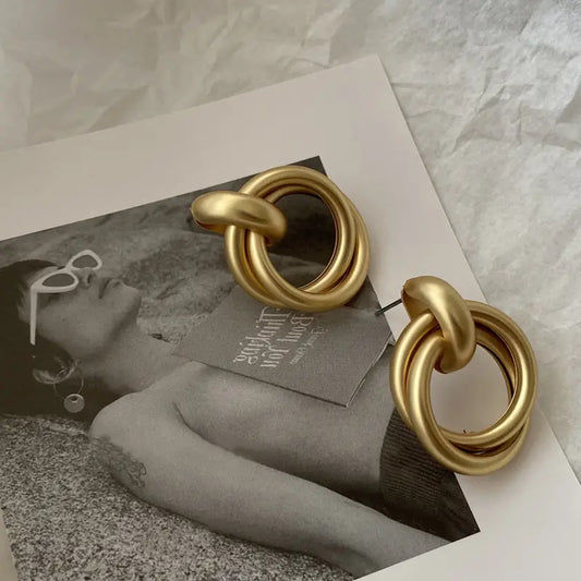 Metal Texture Large Square Circle Earrings